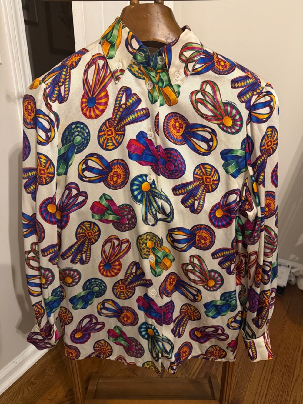 Hermès Vintage Prize Ribbon Silk Button Down Shirt